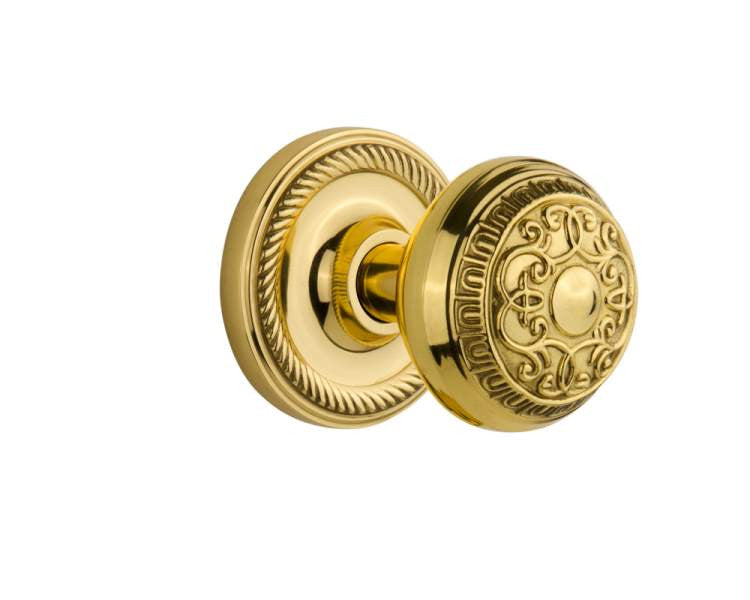 Nostalgic 702558: Rope Rosette w/Egg & Dart Knob Passage Door Set - Polished Brass