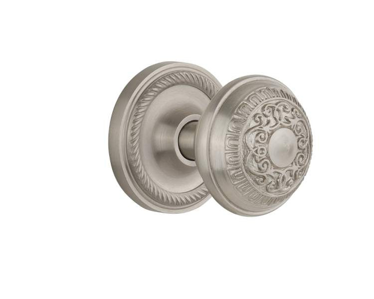 Nostalgic 702564: Rope Rosette w/Egg & Dart Knob Single Dummy Door Set - Satin Nickel
