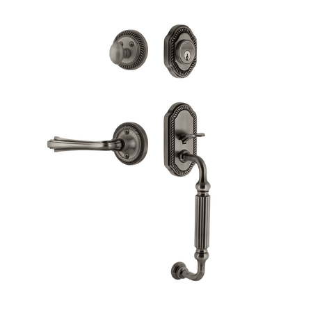 Nostalgic 770940: Entry Lockset w/Rope Rosette, F-Grip Exterior Handle and Fleur Interior Lever - Antique Pewter