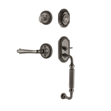 Nostalgic 770959: Entry Lockset w/Rope Rosette, F-Grip Exterior Handle and Fleur Interior Lever - Antique Pewter