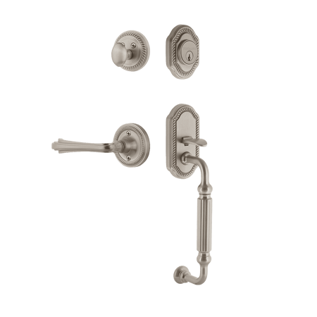 Nostalgic 770961: Entry Lockset w/Rope Rosette, F-Grip Exterior Handle and Fleur Interior Lever - Satin Nickel
