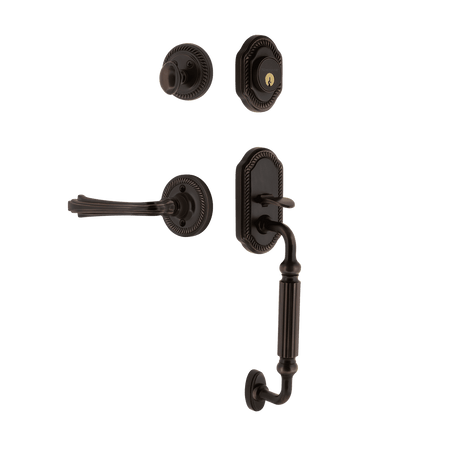 Nostalgic 770963: Entry Lockset w/Rope Rosette, F-Grip Exterior Handle and Fleur Interior Lever - Timeless Bronze