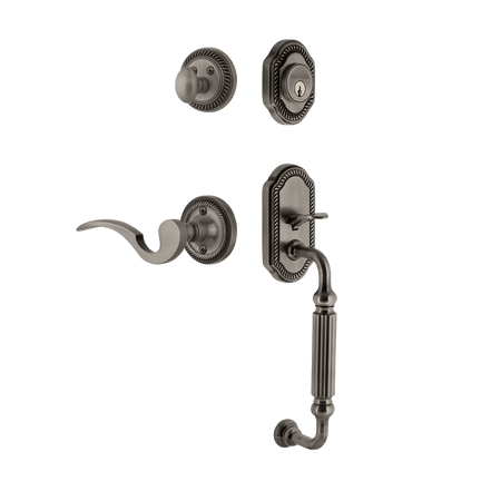 Nostalgic 767699: Entry Lockset w/Rope Rosette, F-Grip Exterior Handle and Manor Interior Lever - Antique Pewter