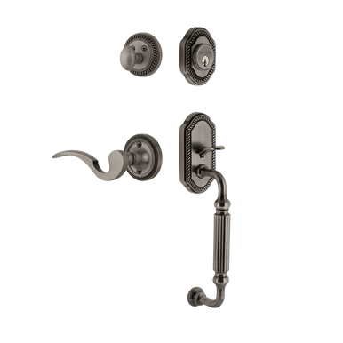 Nostalgic 767698: Entry Lockset w/Rope Rosette, F-Grip Exterior Handle and Manor Interior Lever - Antique Pewter
