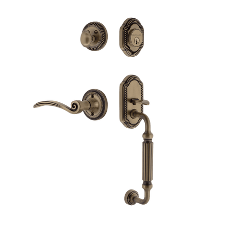 Nostalgic 768406: Entry Lockset w/Rope Rosette, F-Grip Exterior Handle and Swan Interior Lever - Antique Brass