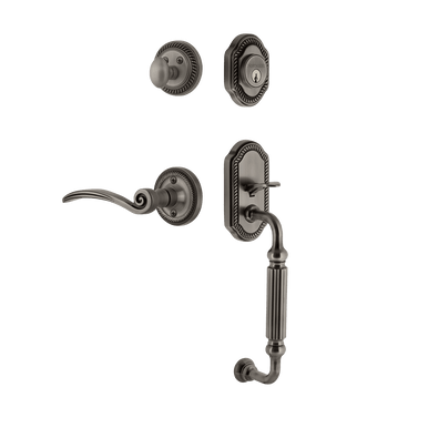Nostalgic 768395: Entry Lockset w/Rope Rosette, F-Grip Exterior Handle and Swan Interior Lever - Antique Pewter