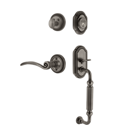 Nostalgic 771047: Entry Lockset w/Rope Rosette, F-Grip Exterior Handle and Swan Interior Lever - Antique Pewter
