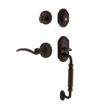 Nostalgic 771046: Entry Lockset w/Rope Rosette, F-Grip Exterior Handle and Swan Interior Lever - Timeless Bronze