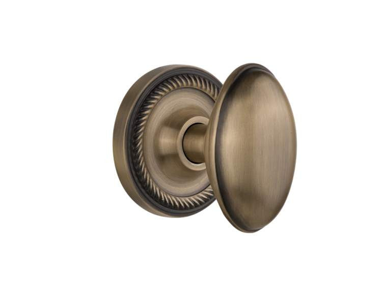 Nostalgic 704686: Rope Rosette w/Homestead Knob Single Dummy Door Set - Antique Brass