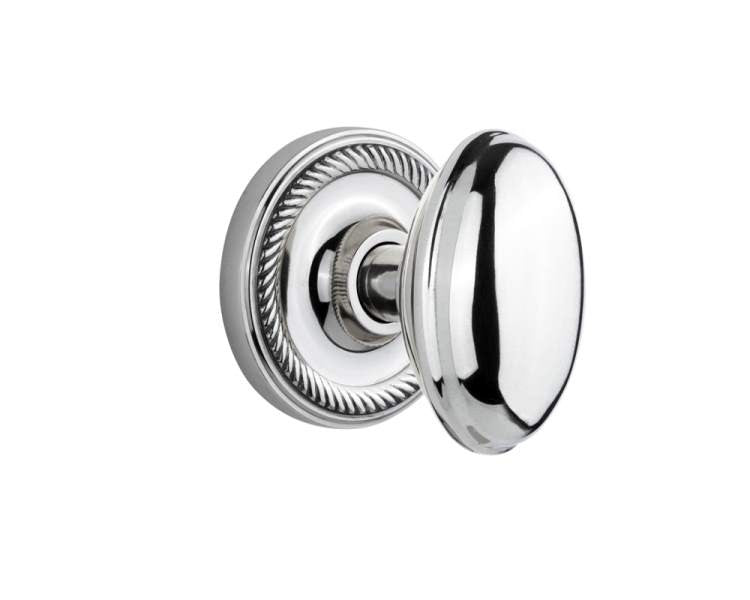 Nostalgic 704674: Rope Rosette w/Homestead Knob Passage Door Set - Bright Chrome