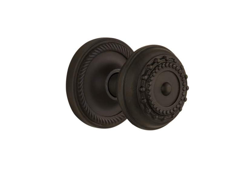 Nostalgic 702507: Rope Rosette w/Meadows Knob Passage Door Set - Oil-Rubbed Bronze