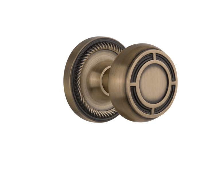 Nostalgic 716670: Rope Rosette w/Mission Knob Single Dummy Door Set - Antique Brass