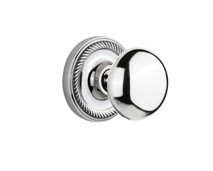 Nostalgic 702577: Rope Rosette w/New York Knob Privacy Door Set - Bright Chrome
