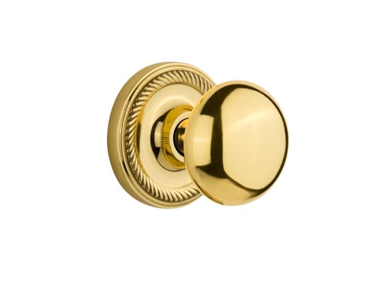 Nostalgic 702585: Rope Rosette w/New York Knob Passage Door Set - Polished Brass