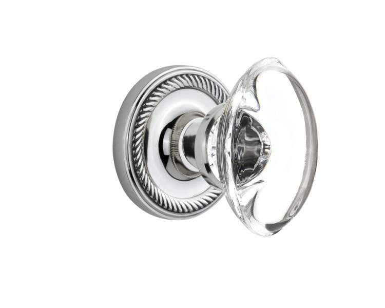 Nostalgic 711446: Rope Rosette w/Oval Clear Glass Crystal Knob Single Dummy Door Set - Bright Chrome
