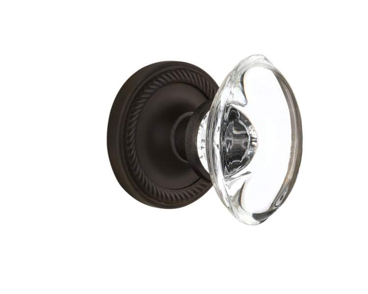 Nostalgic 711447: Rope Rosette w/Oval Clear Glass Crystal Knob Single Dummy Door Set - Oil-Rubbed Bronze