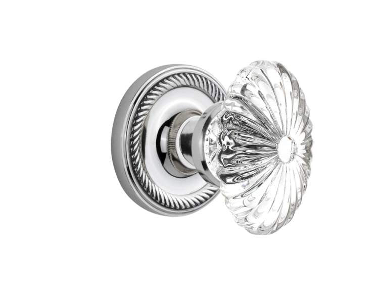 Nostalgic 711886: Rope Rosette w/Oval Fluted Clear Glass Crystal Knob Single Dummy Door Set - Bright Chrome