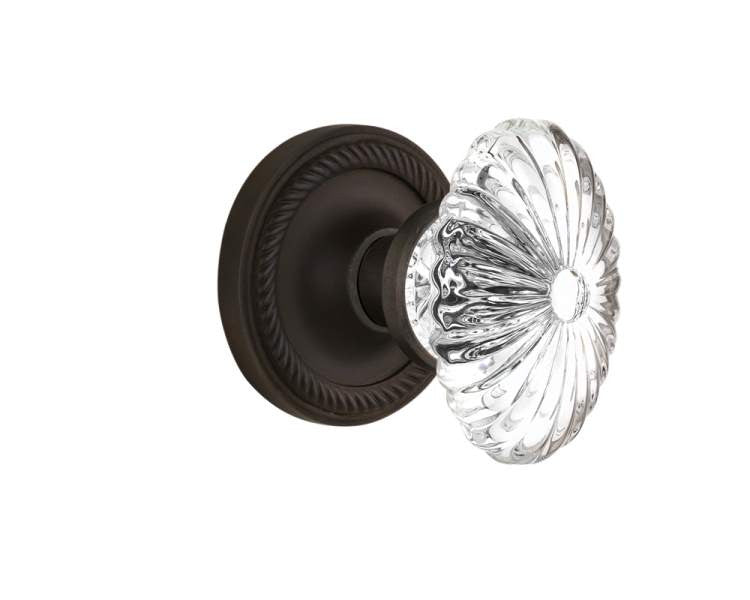 Nostalgic 711791: Rope Rosette w/Oval Fluted Clear Glass Crystal Knob Passage Door Set - Oil-Rubbed Bronze