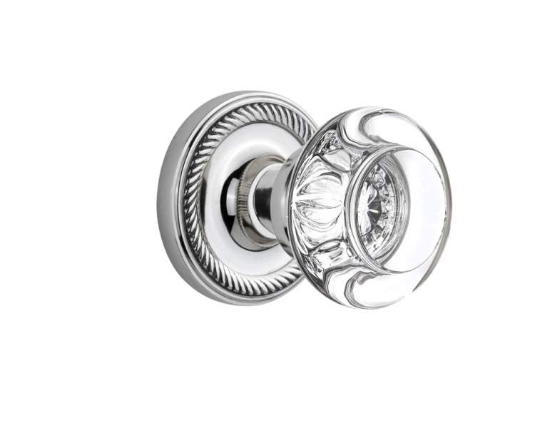 Nostalgic 712230: Rope Rosette w/Round Clear Glass Crystal Knob Passage Door Set - Bright Chrome