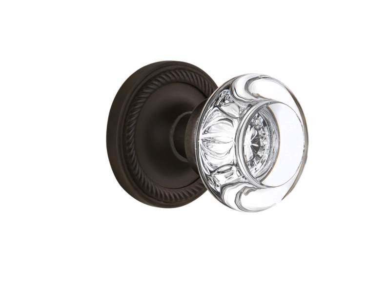 Nostalgic 712629: Mortise Rope Rose w/ Round Clear Crystal Knob - Oil Rubbed Bronze