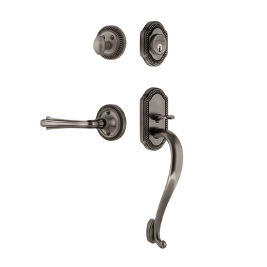 Nostalgic 770917: Entry Lockset w/Rope Rosette, S-Grip Exterior Handle and Fleur Interior Lever - Antique Pewter
