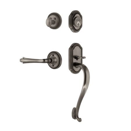 Nostalgic 770945: Entry Lockset w/Rope Rosette, S-Grip Exterior Handle and Fleur Interior Lever - Antique Pewter
