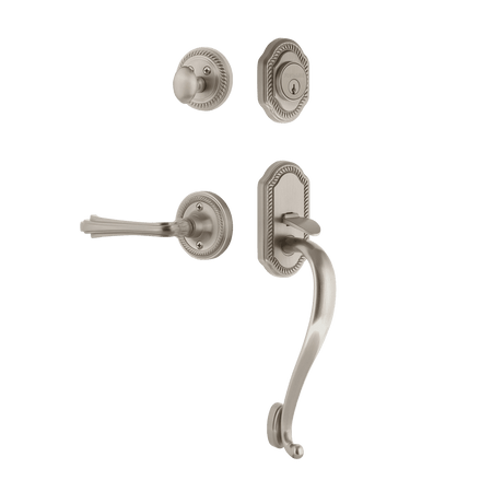 Nostalgic 769120: Entry Lockset w/Rope Rosette, S-Grip Exterior Handle and Fleur Interior Lever - Satin Nickel