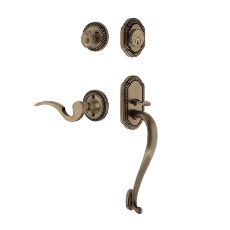 Nostalgic 771004: Entry Lockset w/Rope Rosette, S-Grip Exterior Handle and Manor Interior Lever - Antique Brass