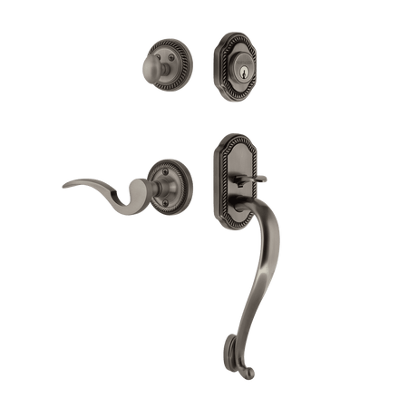 Nostalgic 770987: Entry Lockset w/Rope Rosette, S-Grip Exterior Handle and Manor Interior Lever - Antique Pewter