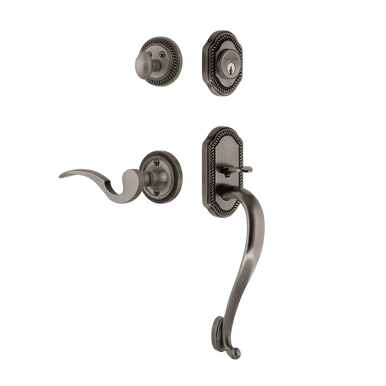 Nostalgic 767722: Entry Lockset w/Rope Rosette, S-Grip Exterior Handle and Manor Interior Lever - Antique Pewter