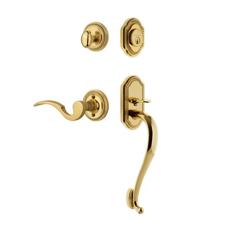 Nostalgic 767729: Entry Lockset w/Rope Rosette, S-Grip Exterior Handle and Manor Interior Lever - Polished Brass