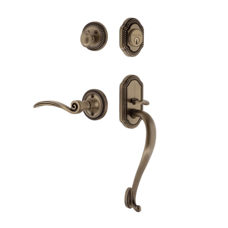 Nostalgic 768430: Entry Lockset w/Rope Rosette, S-Grip Exterior Handle and Swan Interior Lever - Antique Brass