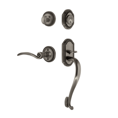 Nostalgic 768420: Entry Lockset w/Rope Rosette, S-Grip Exterior Handle and Swan Interior Lever - Antique Pewter