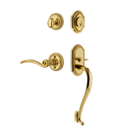 Nostalgic 768426: Entry Lockset w/Rope Rosette, S-Grip Exterior Handle and Swan Interior Lever - Polished Brass