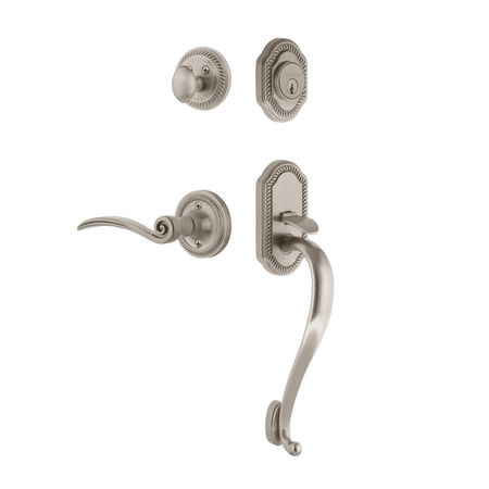 Nostalgic 771096: Entry Lockset w/Rope Rosette, S-Grip Exterior Handle and Swan Interior Lever - Satin Nickel