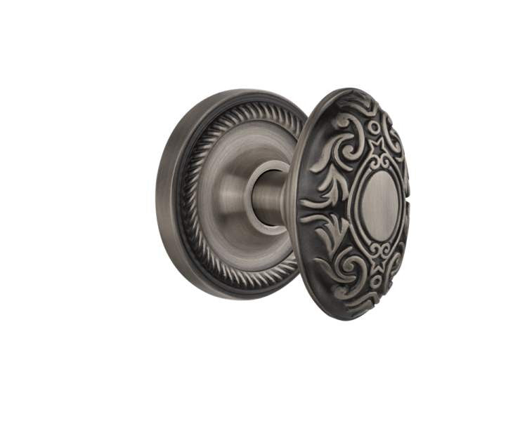 Nostalgic 702536: Rope Rosette w/Victorian Knob Single Dummy Door Set - Antique Pewter
