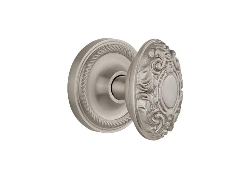 Nostalgic 702534: Rope Rosette w/Victorian Knob Passage Door Set - Satin Nickel