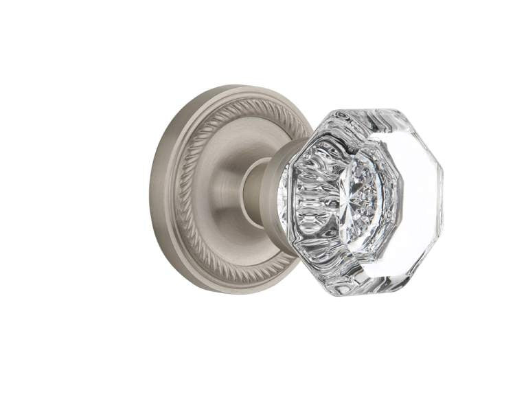 Nostalgic 704691: Rope Rosette w/Waldorf Knob Privacy Door Set - Satin Nickel