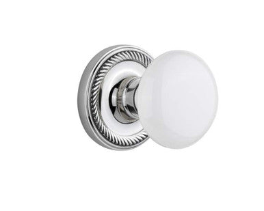 Nostalgic 702147: Mortise Knob Rope Rosette with White Porcelain - Bright Chrome