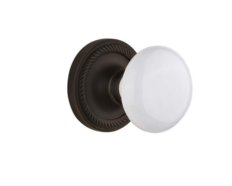 Nostalgic 704719: Rope Rosette w/White Porcelain Knob Passage Door Set - Oil-Rubbed Bronze