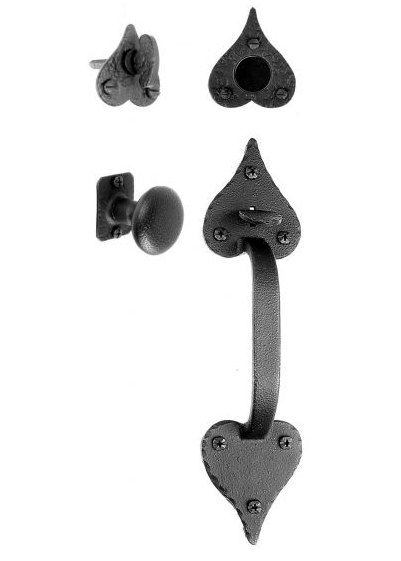 Acorn RT1BD: 10-5/8" Heart Handle/Knob Dummy Entrance Set - Black Rough Iron