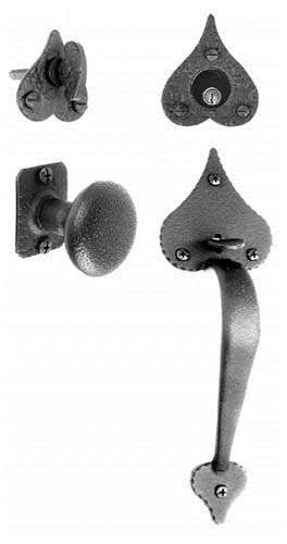 Acorn RT5BI: 11" Heart Handle/Knob Entrance Lockset - Black Rough Iron