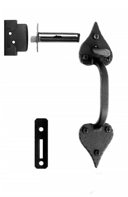 Acorn RU9BI: 9-1/4" Heart Single Handle Drop Latch Set - Black Rough Iron