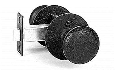 Acorn RUGBI: 2-3/8" Double Knob Passage Set w/Round Rose - Black Rough Iron