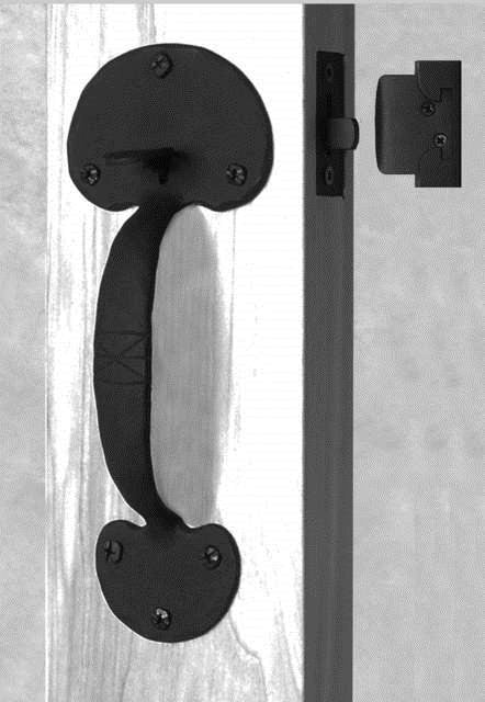 Acorn RUTBI: 9-5/8" Bean Double Handle Drop Latch Set - Black Rough Iron