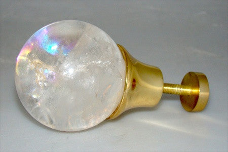 Myterra Pull Knob Crystal Quartz Pvd Brass 2 3/8 Inch Dia.