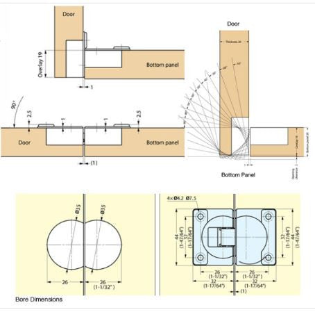 Suga-SDH-P/NI: 3-Way Adjustable Drop Lid Hinge - Nickel