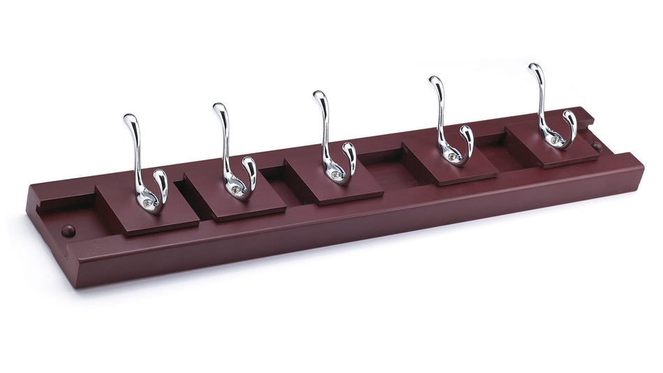 Richelieu 37209: 24" Utility 5-Hook Wall Rack - Polished Chrome/Cherry
