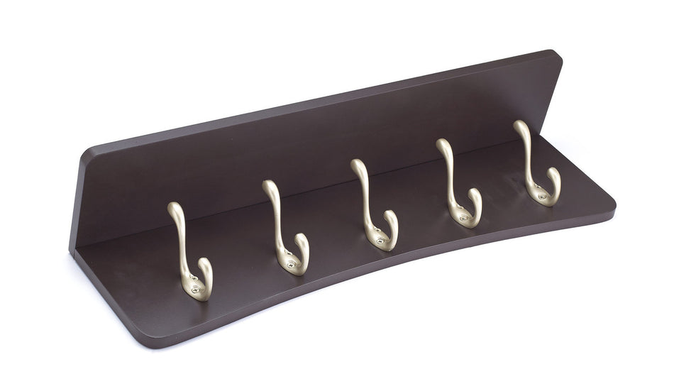 Richelieu 37351: 21-1/2" Utility 5-Hook Wall Rack w/Shelf - Pewter/Espresso