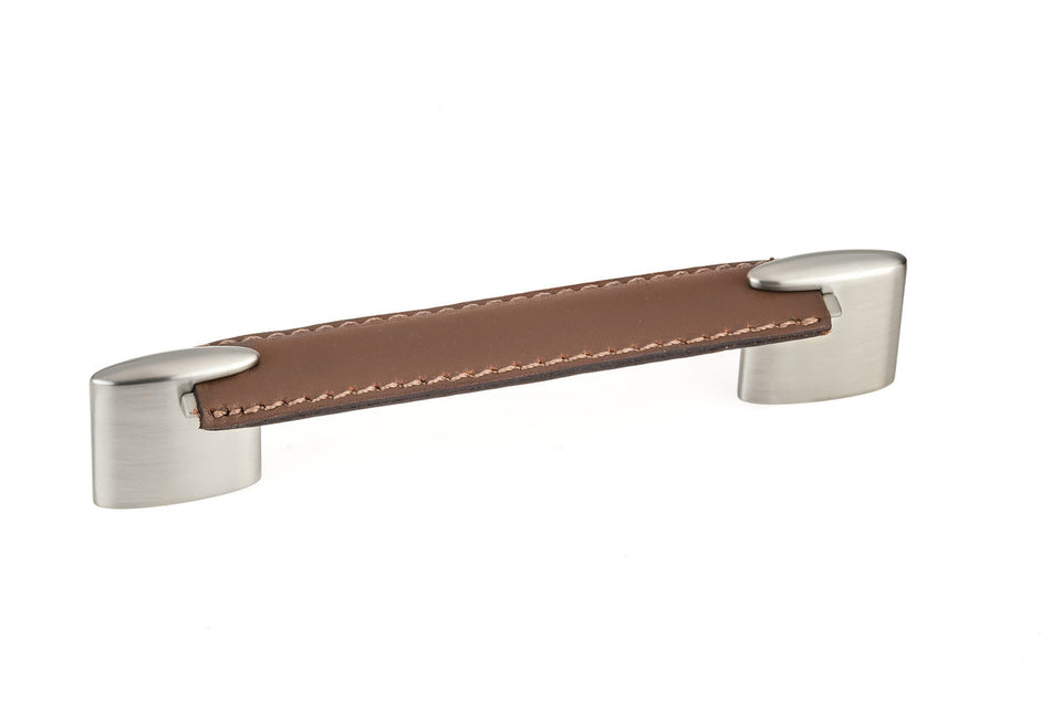 Richelieu 74511612819545:128mm cc Contemporary Cabinet Pull - Brushed Nickel/Brown Leather